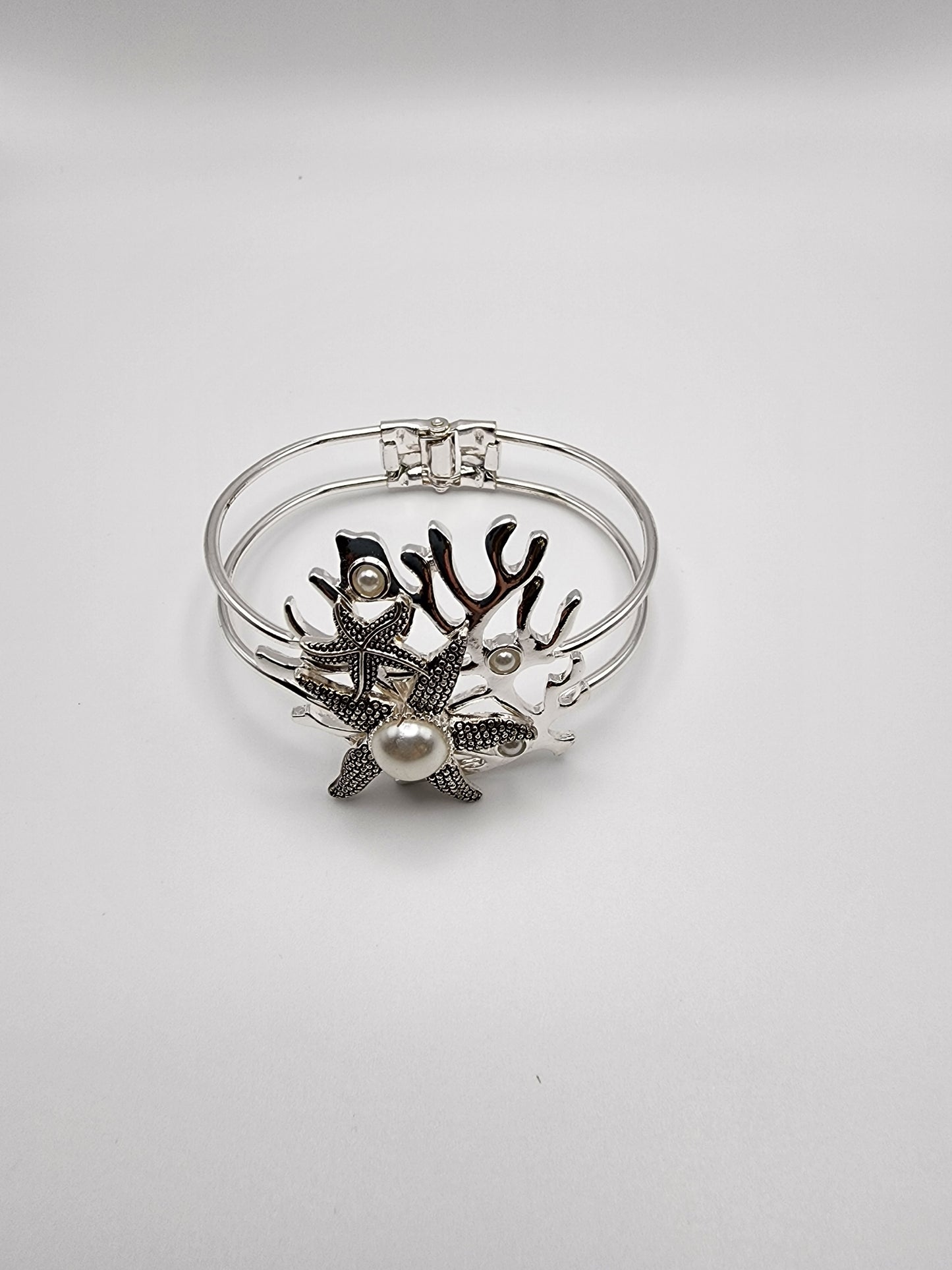 Sterling Starfish & Coral Bracelet with Pearl